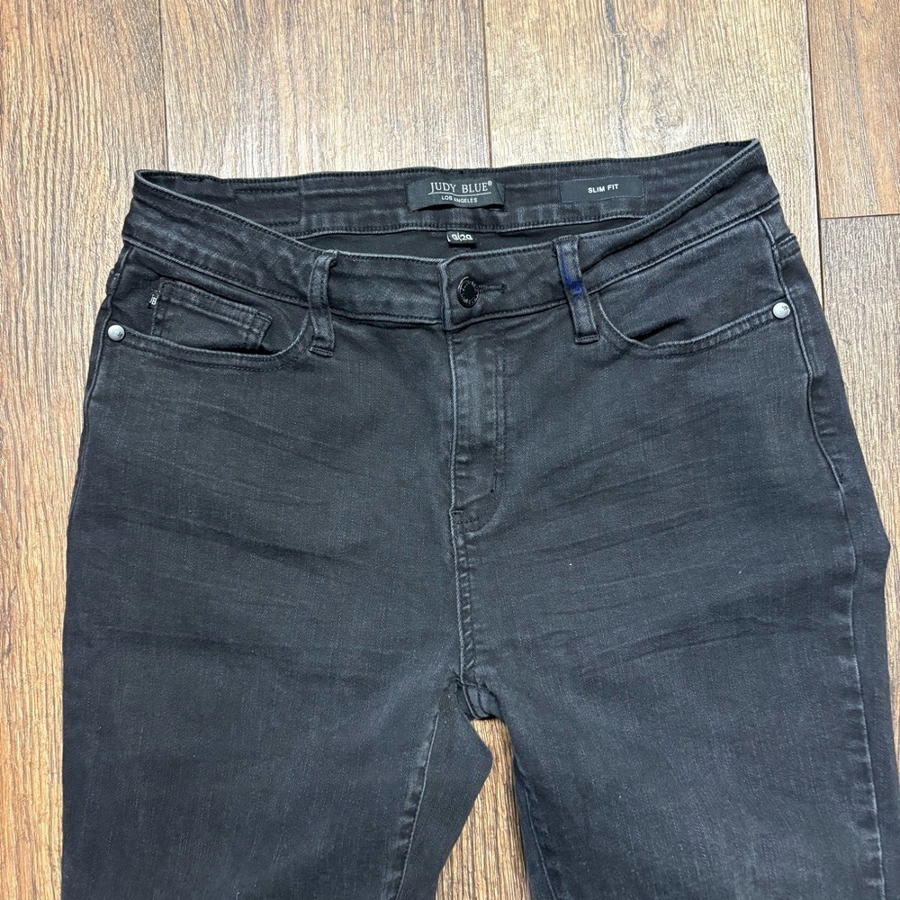 Judy blue slim fit distressed black jeans raw hem - Picture 3 of 5